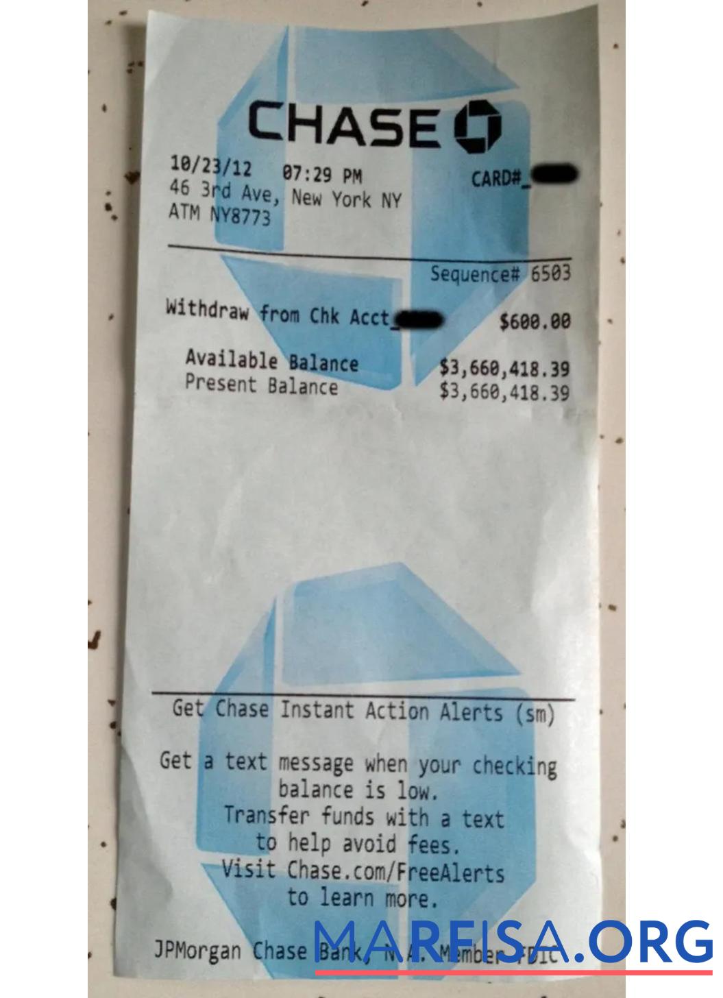 Downloadable USA Chase bank payment receipt template